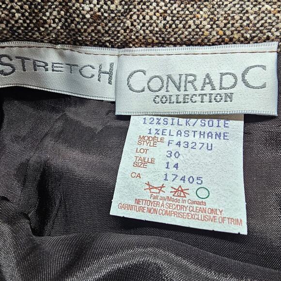 Conrad C Vintage Skirt Women Size 14 Brown 90s Midi Silk Wool Preppy Academia - Picture 9 of 10